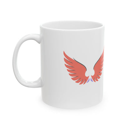 Y2K Angel Wings & Halo | 11oz Ceramic Coffee Mug, Sublimation Print | Galentine’s, Valentine’s, Friend Gift | Minimal Glow Aesthetic
