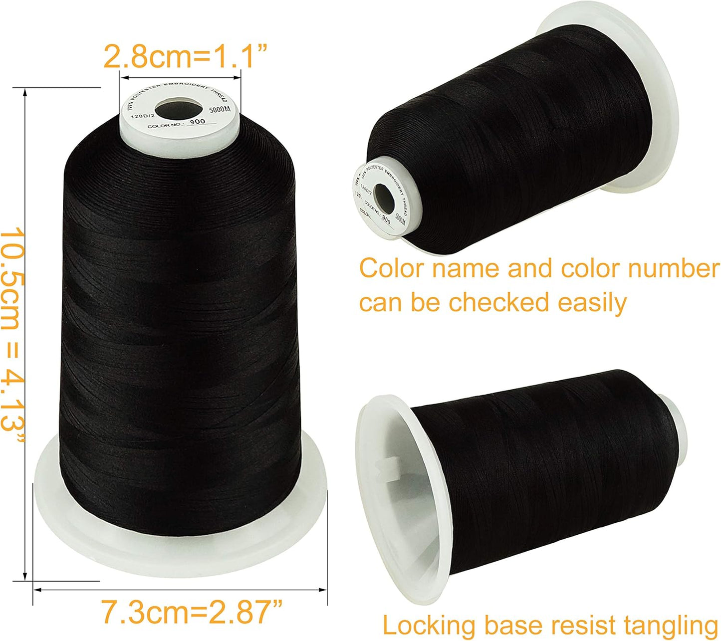 - 33 Selections - Various Assorted Color Packs of Polyester Embroidery Machine Thread Huge Spool 5500Y for All Purpose Sewing Embroidery Machines - #900 Black