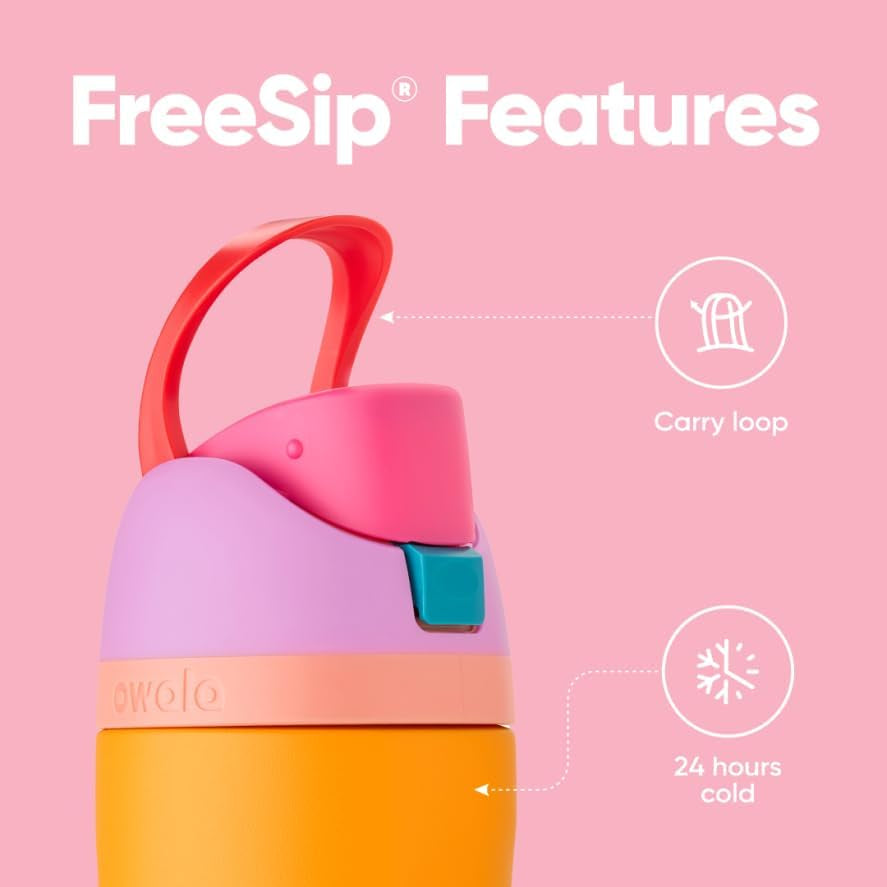 Freesip Insulated Stainless Steel Water Bottle with Straw for Sports and Travel, Bpa-Free, 24-Oz, Orchid/Orange (Tropical)