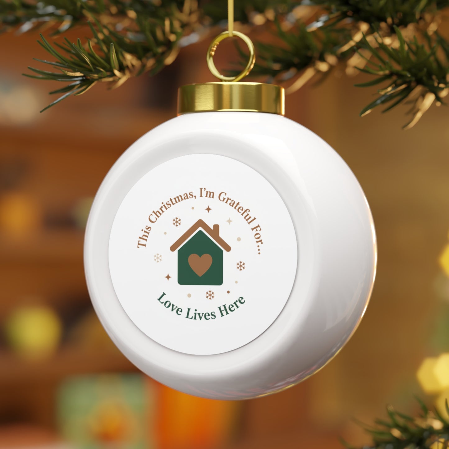Christmas Ball Ornament - Love Lives Here Vintage Glossy Ceramic