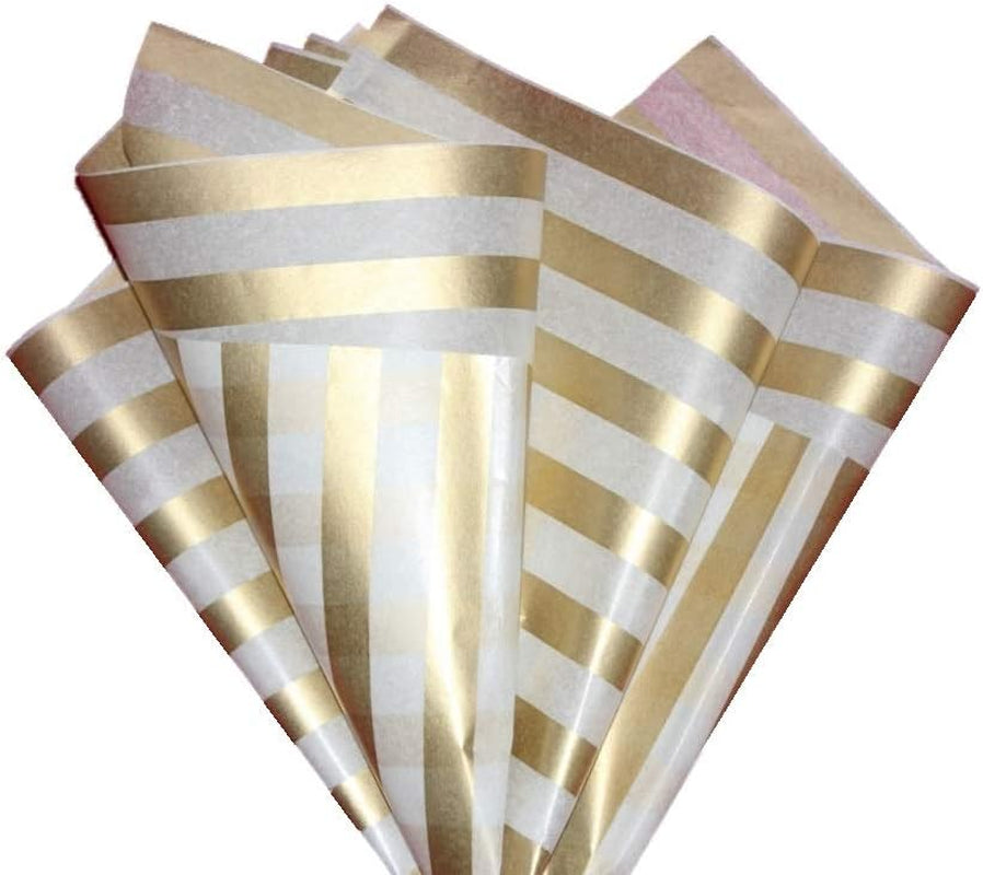 Gift Wrapping Tissue Paper - Gift Tissue Paper for Birthdays, DIY Crafts, & Christmas - 75 Sheets Bulk Tissue Paper for Gift Bags - Gold Stripes, Gold Stars, & Gold Dots (15 X 20 Inches)