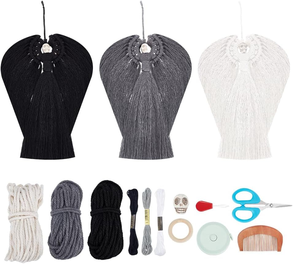 3 Set DIY Macrame Angel Kit Macrame Angel Hanging Ornament Boho Macrame Wall Hanging Decor Spring Macrame Kit for Beginners Macrame DIY Kit Spring Gift for Mom Girls