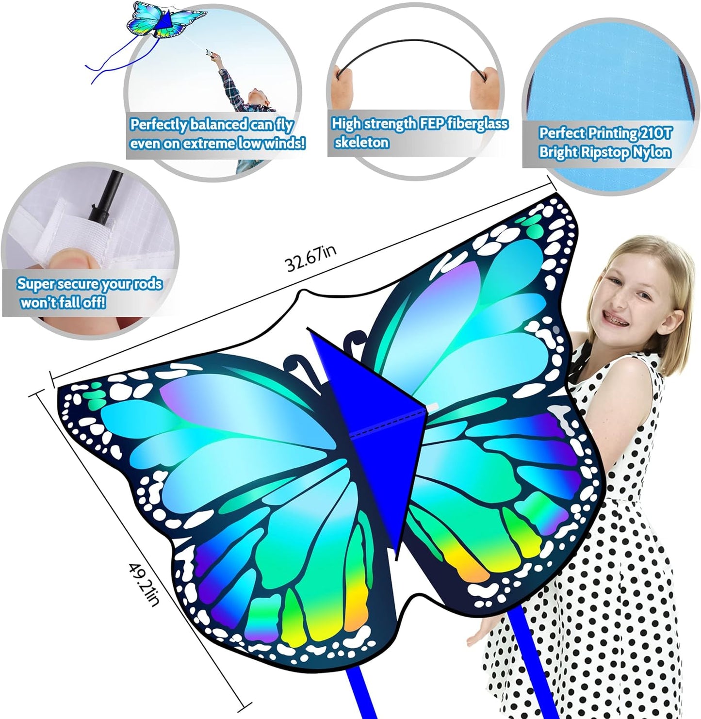 2 Pack Kites for Kids - Large Beautiful Butterfly Kite for Adults Outdoor Games and Activities Beach Festival Beginner Easter with Kite String Easy to Fly and Assemble Kids Ages 4-8-12 & Above