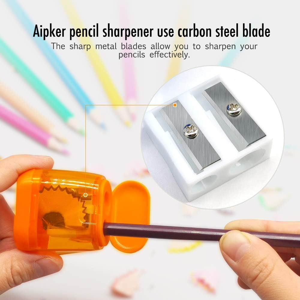 Manual 4PCS Colorful Compact Dual Holes Pencil Sharpeners with Lid for Kids & Adults, Portable for School Office