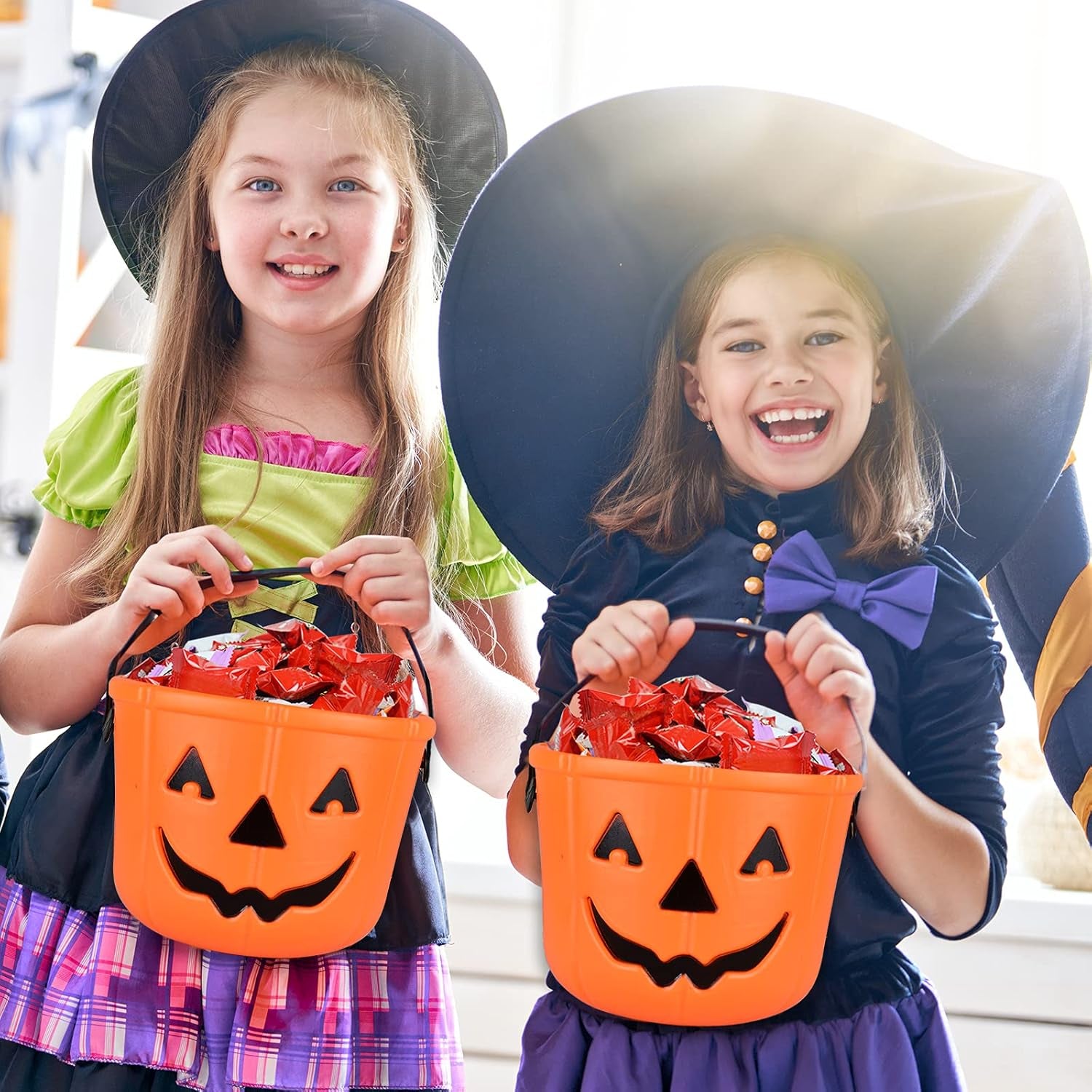 Halloween Pumpkin Bucket, Halloween Trick or Treat Pumpkin Bucket，Large Halloween Candy Buckets with Handle for Party Decor (3Pack)