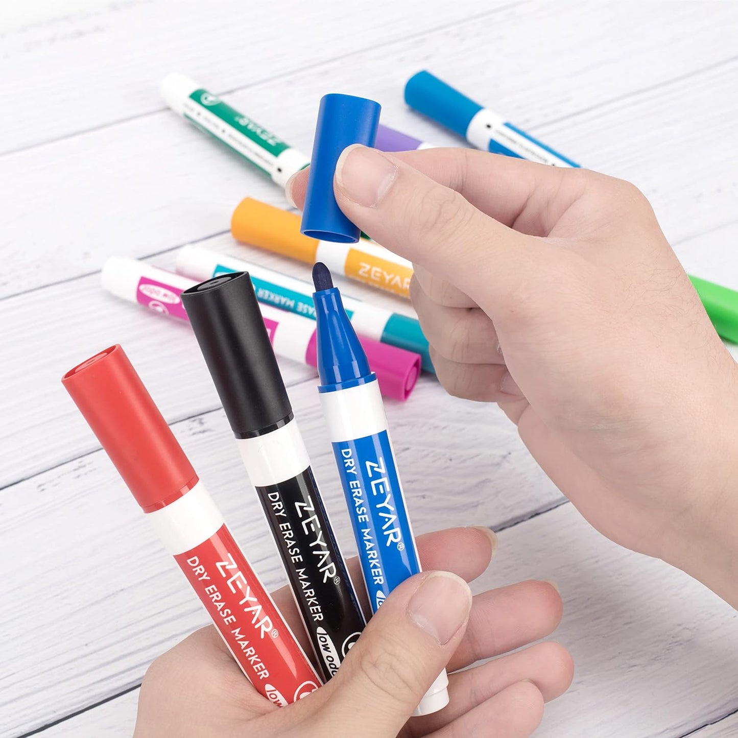 Low Odor Dry Erase Marker, Bullet Tip White Board Marker, 4 Count (2 Black,Blue,Red)