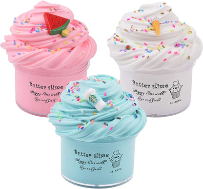 Scented Slime Kit with 3 Pack Butter Slime,Pink Watermelon,White Ice Cream and Ocean Coffee for Girls and Boys,Super Soft and Non Sticky DIY Surprise Slime(3X100Ml)