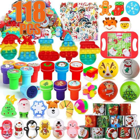 118 Pcs Christmas Party Favors for Kids, Fidget Prizes Treasure Box Toys, Pinata Goodie Bag Filler, Prizes for Kids Classroom, Treasure Chest Carnival Rewards, Stocking Stuffers for Students