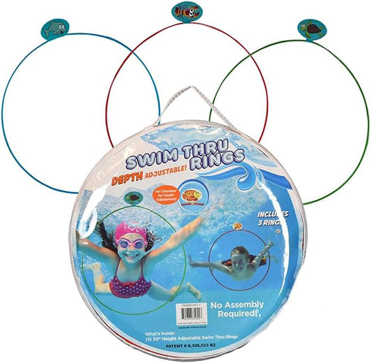 Water Sports Swim Thru Rings: 30-Inch Collapsible Rings, Depth Adjustable Pool Toys for Swimming Pool - Essential Water Toys and Pool Accessories for Summer Fun, Assorted Pack