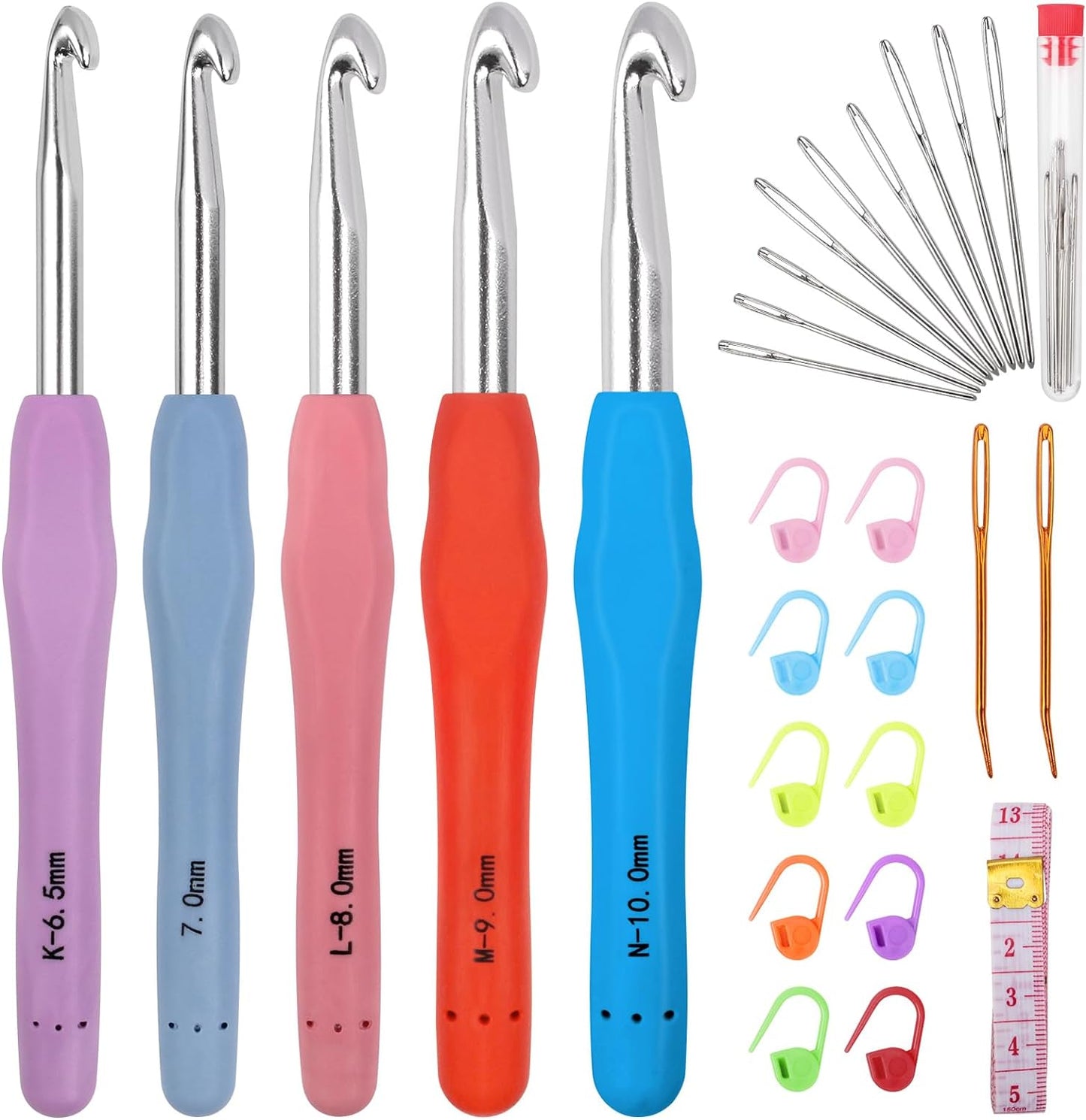 Crochet Hooks 12 Sizes Crochet Hook Set, 51 Pack Yarn Crochet Kit for Beginners, Knitting Needles with Ergonomic Handles for Arthritic Hands, Crochet Needle Kit with Blue Case for Crocheters