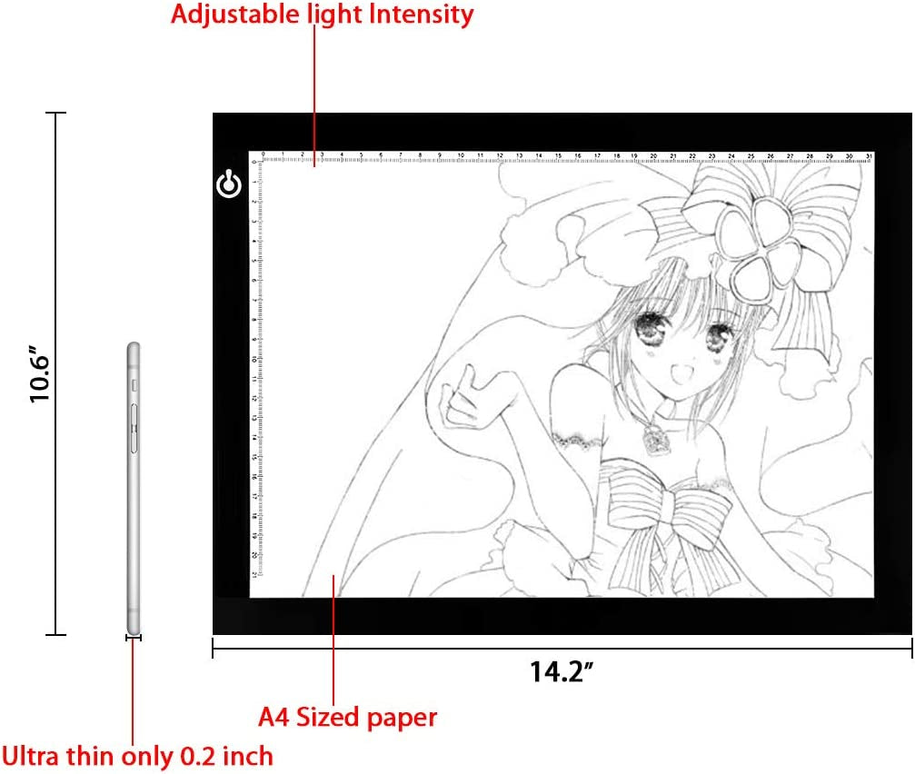 A4 LED Copy Board Light Tracing Box, Ultra-Thin Adjustable USB Power Artcraft LED Trace Light Pad for Tattoo Transferring, Drawing, Streaming, Sketching, Animation, Stenciling