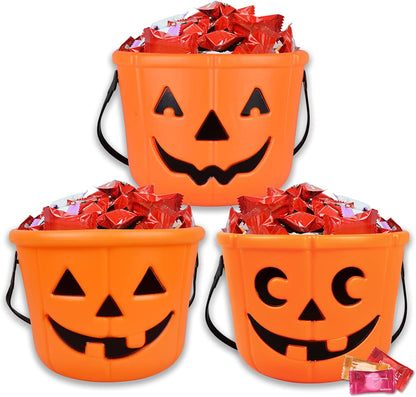 Halloween Pumpkin Bucket, Halloween Trick or Treat Pumpkin Bucket，Large Halloween Candy Buckets with Handle for Party Decor (3Pack)