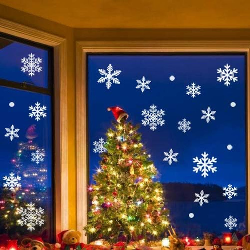 300+Pcs Snowflake Window Clings Christmas Decorations Snowflakes Window Decals - White Snowflake Decorations Winter Window Clings Snow Decals (8 Sheets)