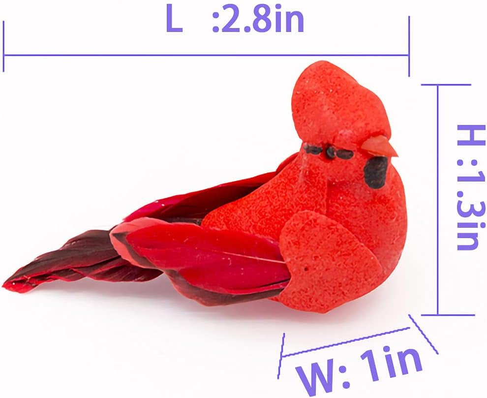 -Cardinal Clip on Christmas Tree Ornament Decorations - Red Feathers Set of 24Pieces Each Is 2.8" Lon(D)…