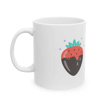 Chocolate-Dipped Strawberry Pink Drizzle | 11oz Ceramic Coffee Mug Aesthetic | Valentine & Galentine’s Gift | Y2K Cute Minimal