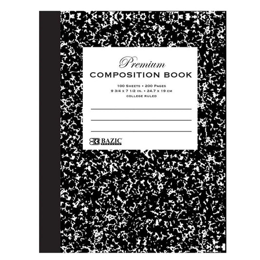 Premium Composition Book, College Ruled, Black Marble, 100 Sheets