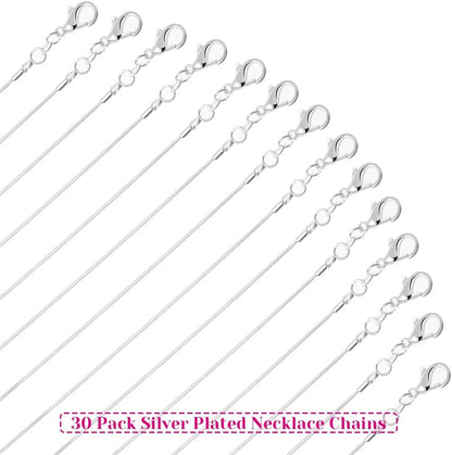 30 Pack Necklace Chain Silver Plated Necklace Snake Chains Bulk for Jewelry Making, 1.2 Mm (18 Inches)