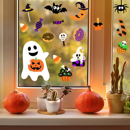 6 Pcs Halloween Window Clings Halloween Window Decorations Cute Pumpkin Ghost Halloween Window Stickers Halloween Window Decals for Halloween Party Decorations