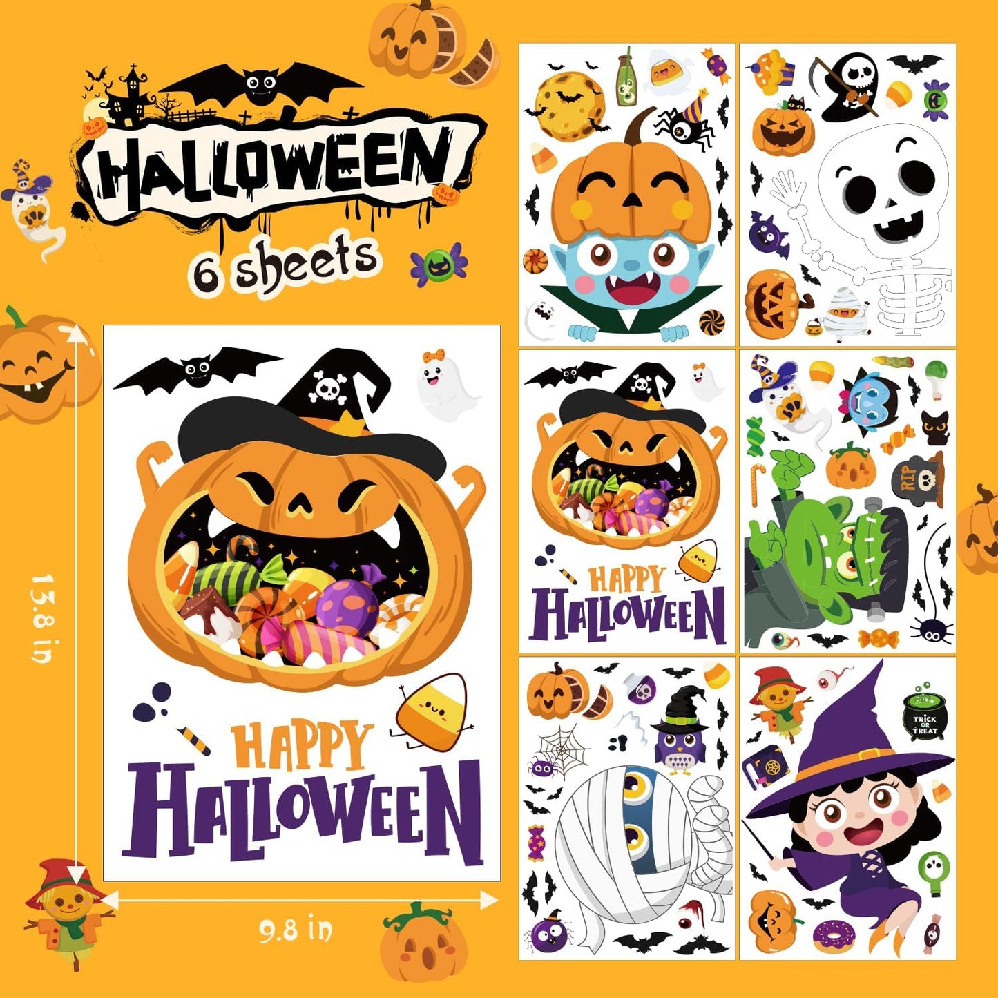 Cute Halloween Window Clings Halloween Window Decorations Halloween Window Stickers Double Sided Halloween Window Decals for Halloween Party Decorations