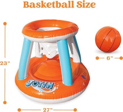Inflatable Pool Float Set Volleyball Net & Basketball Hoops, Floating Swimming Game Toy for Kids and Adults, Summer Floaties, Volleyball Court (105”X28”X35”)|Basketball (27”X23”X27”),L-Orange