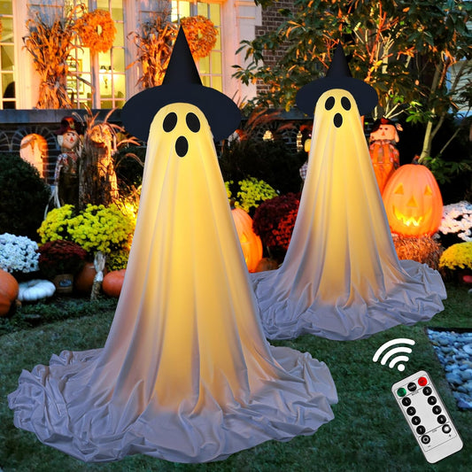 Halloween Decorations Outdoor,Halloween Party Decorations Indoor,Spooky Ghost Decor with Remote Control String Lights,Halloween Ghost Lights for Porches Yards Gardens Lawn