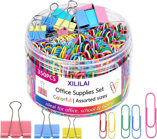 350PCS Binder Clips, Paper Clips, Large Binder Clips Assorted Sizes Set, Bulldog Clips, Office Clips, Paper Clamps, Colorful Binder Clips for Office and School Supplies