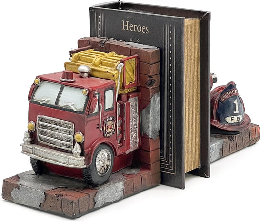 Decorative Books Bookends Vintage Antique Fire Truck Engine Brigade Wagon Book Ends Holder Heavy Stoppers Bookshelf Shelves to Hold Books Library Shelf Dividers Home Decor