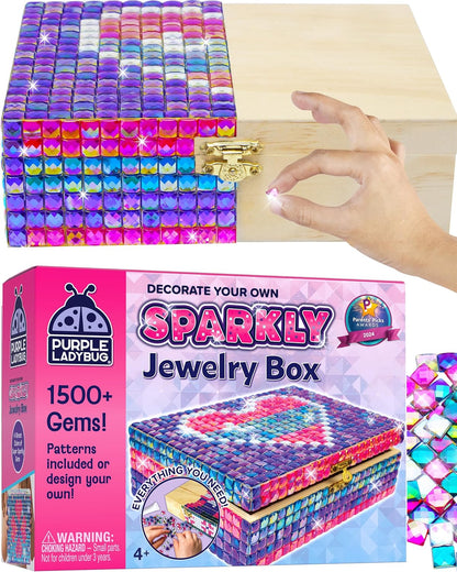 DIY Sparkly Girls Jewelry Box for Girls 8-12 Yrs Old - 10 9 8 7 6 Year Old Girl Birthday Gift Idea & Christmas Crafts for Girls 8-12 - Girl Toys 8-10, Arts and Crafts for Kids Ages 6-8