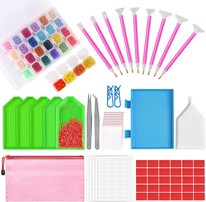 117Pcs 5D DIY Diamond Painting Tools and Accessories Kits with Diamond Embroidery Box and Multiple Sizes Painting Pens for Adults to Make Art Craft