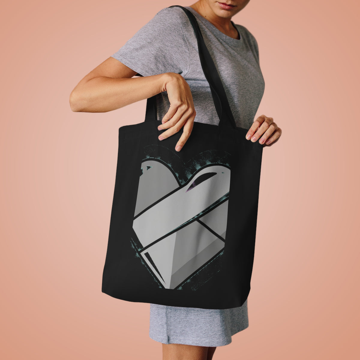 Chrome 3D Heart | Cotton Tote Bag for Everyday Carry | Valentine & Galentine Gift for Lover/Friend | Y2K Aesthetic