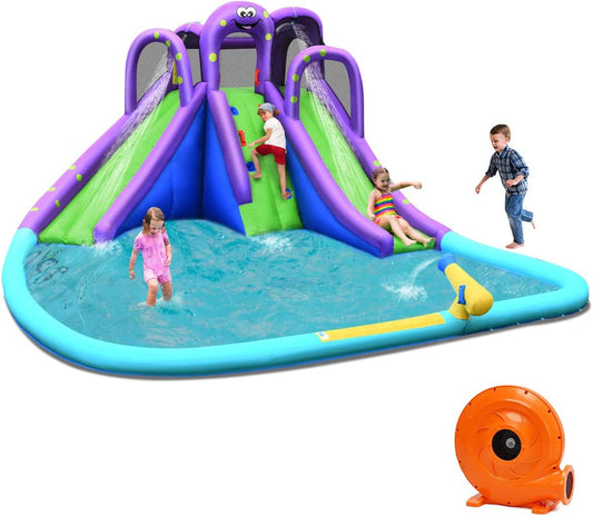 Inflatable Water Slide Park, 17X16Ft Mega Kids Waterslide Outdoor with Dual Slides for Racing Fun, Climbing, Splash Pool, Blow up Water Slides Inflatables for Big Kids Backyard Party Gifts