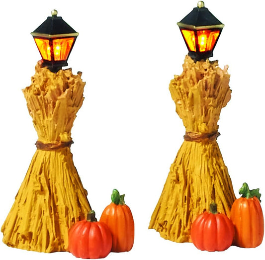 Halloween Accessories for Village Collections Harvest Corn Stalk Lantern Lit Figurine Set, 2.25 Inch, Multicolor