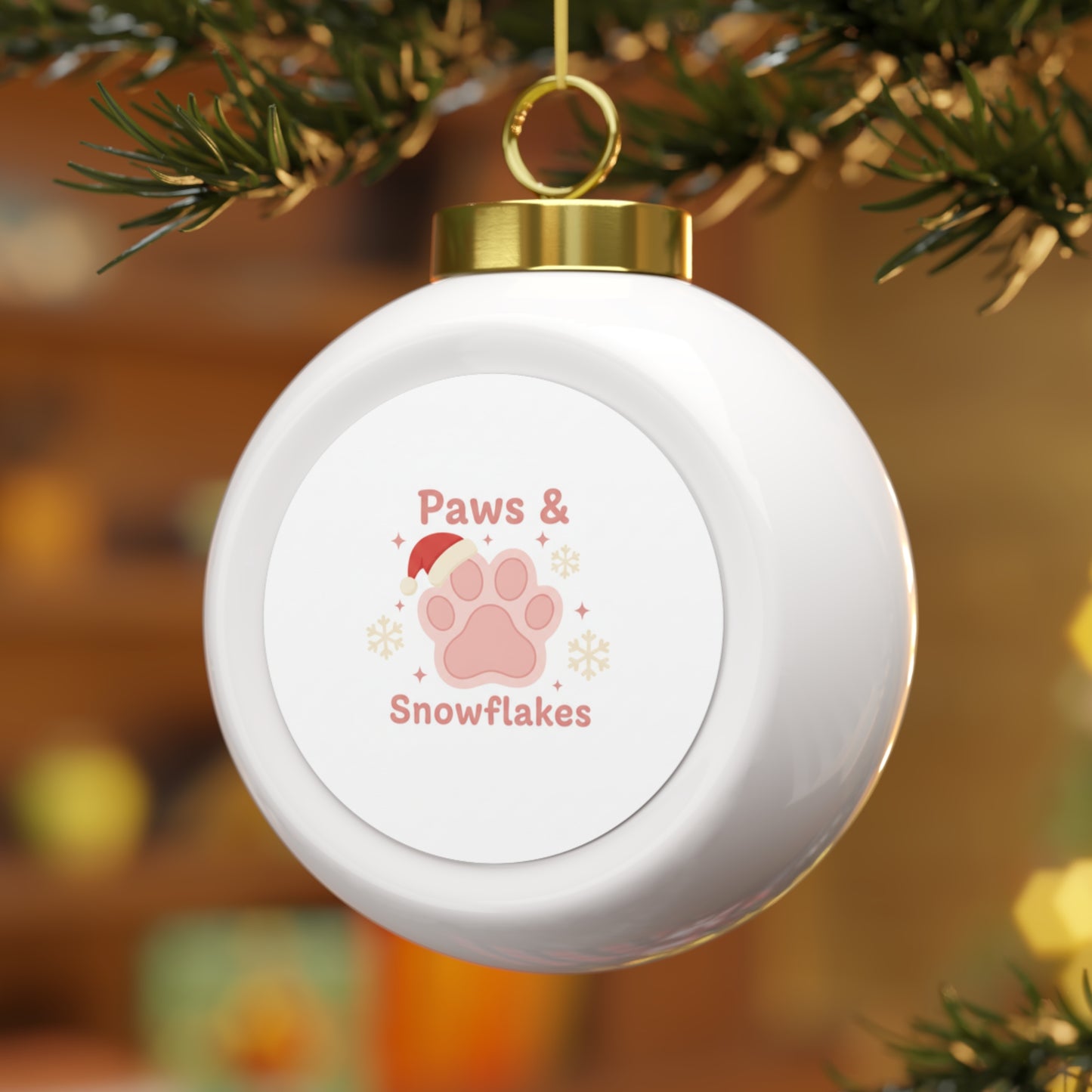 Christmas Ball Ornament — Paws & Snowflakes Pet Holiday Design