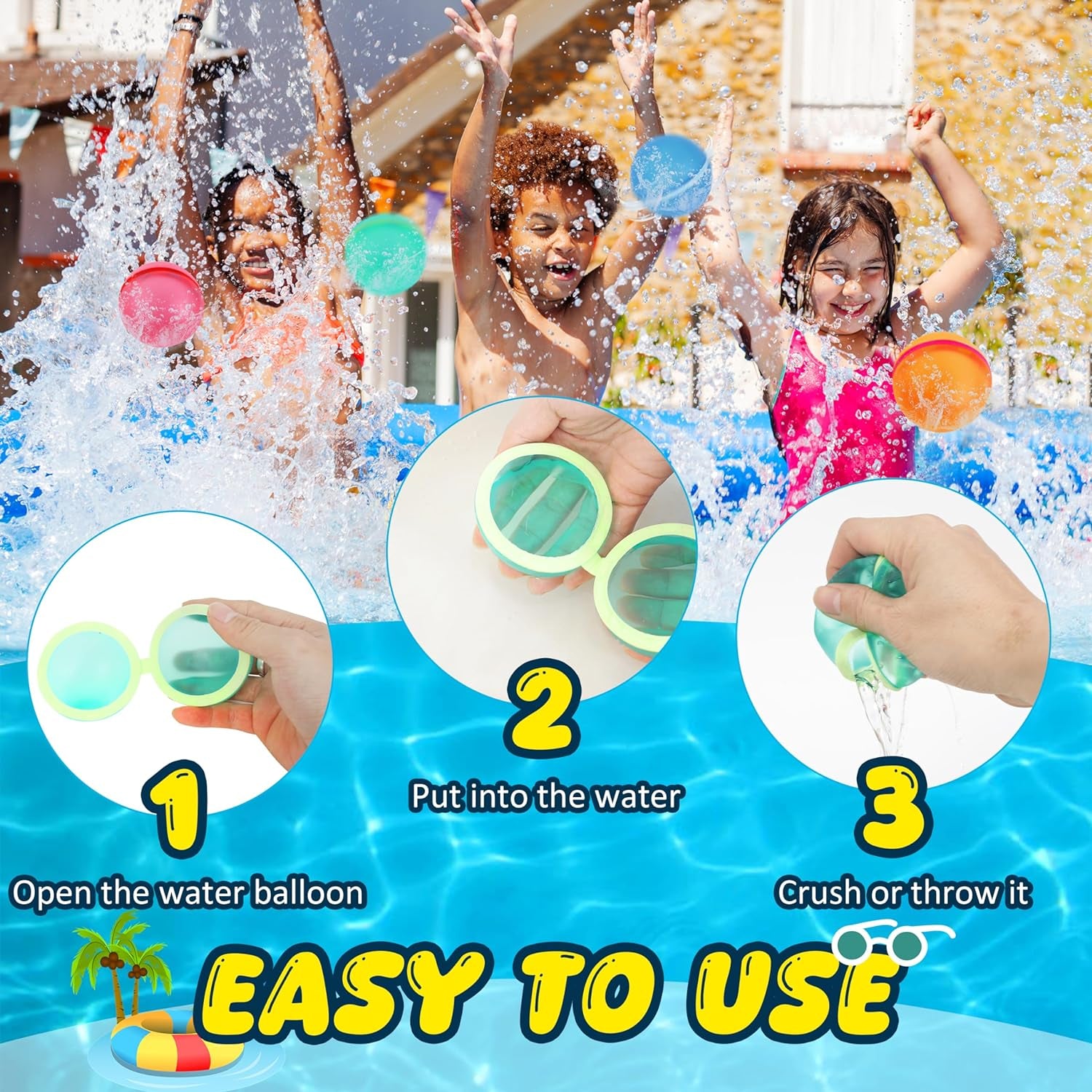 16Pcs Reusable Water Balloons - Quick Fill Water Balls Toys for Kids Age 4-12 - Refillable Magnetic Self-Sealing Water Splash Bomb for Party Outdoor Summer Pool Beach Toys