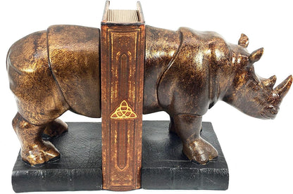 Rinocer Decorative Bookend the Cool Rhino Book Ends Retro Rustic Vintage Style Rino Statues Wildlife Jungle Animal Home Decor Bookshelves Golden Rhinoceros 7 Inch