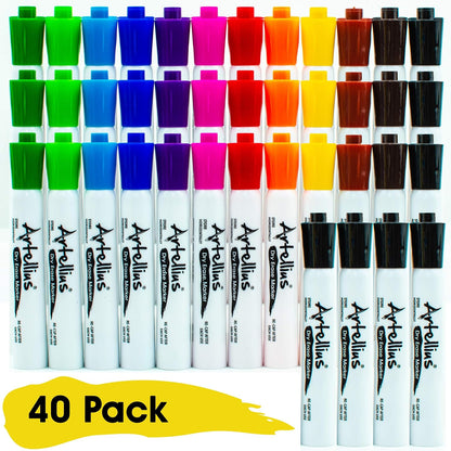 40 Pack of Dry Erase Markers (12 ASSORTED COLORS W/ 7 EXTRA BLACK) - Thick Barrel Design - Perfect Pens for Writing on Whiteboards, Dry-Erase Boards, Mirrors, & All White Board Surfaces