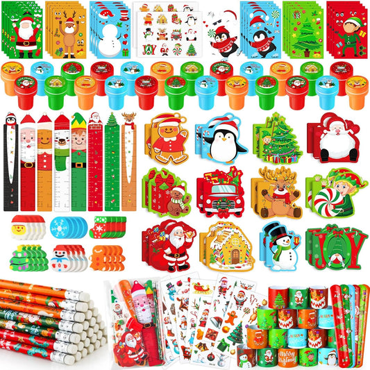 Christmas School Stationery Set Party Favors Xmas Classroom Gift Prizes Bulk for Students Kids Holiday Stockings Pinata Filler Christmas School Goodie Bag Stuffers Decor（48Set Christmas）