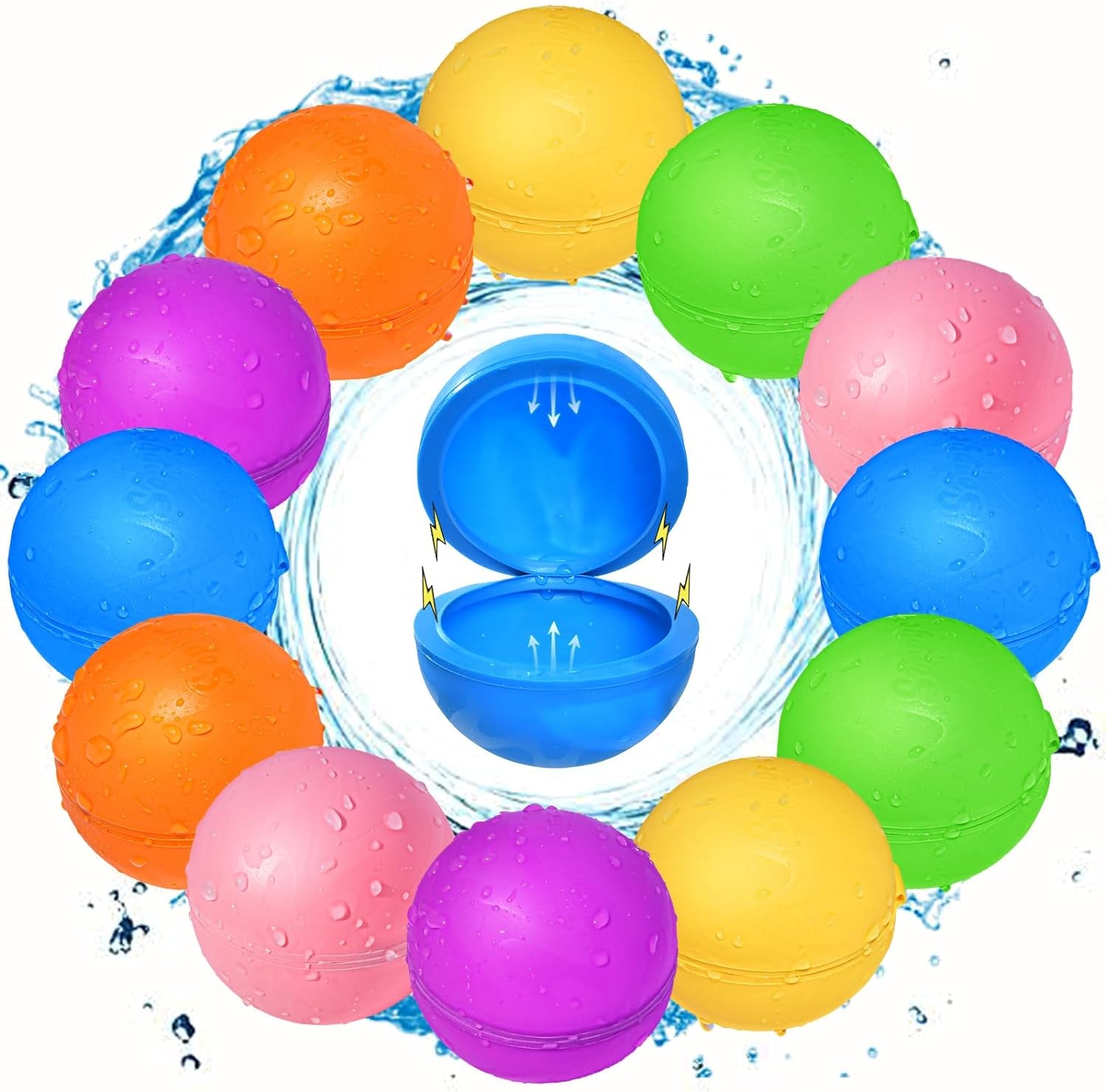 6Pcs Reusable Water Balloons, Pool Beach Toys for Kids Ages 3-12，Magnetic Water Balloons for Outdoor Toys, Summer Water Toys for Boys and Girls