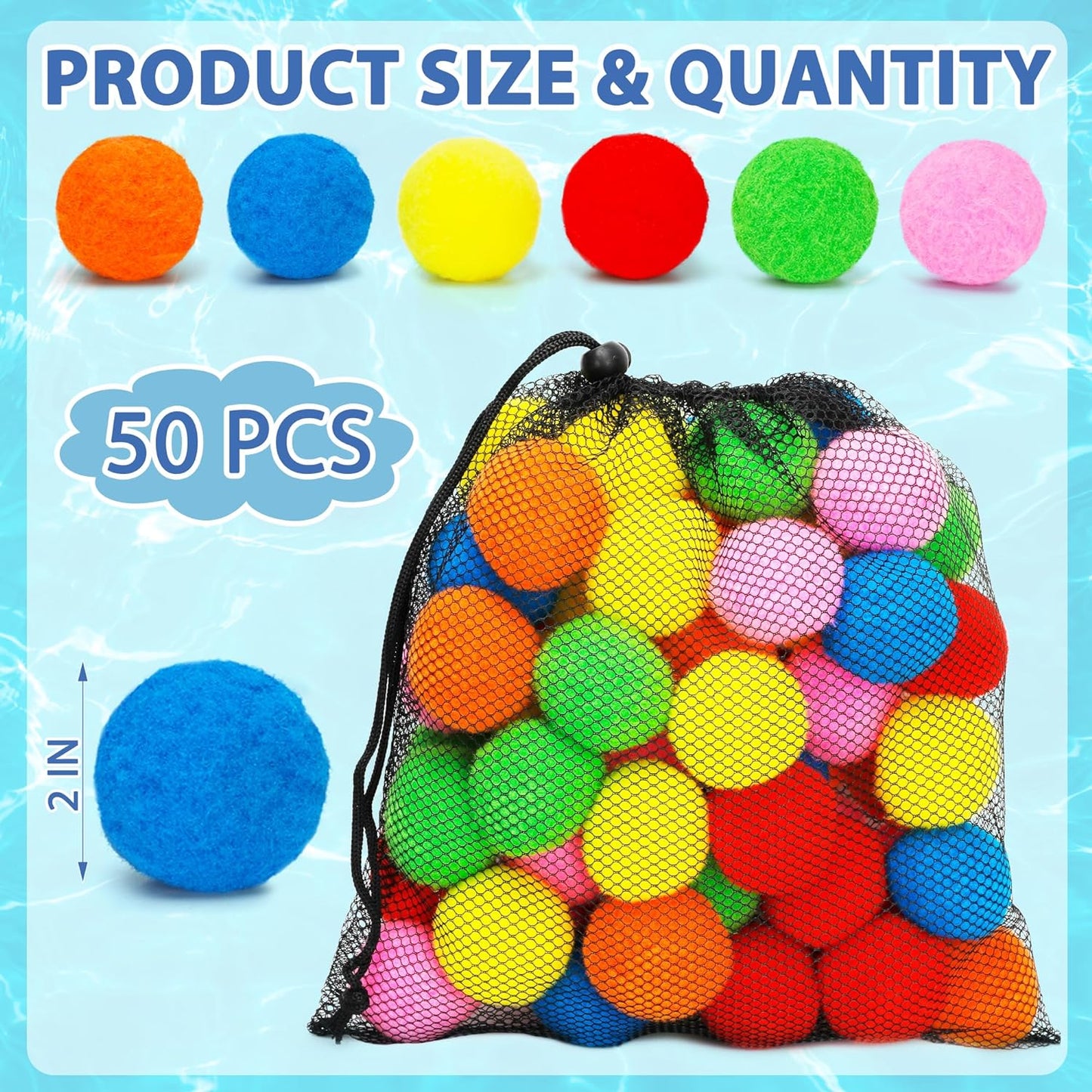 50 PCS Reusable Water Balloon, Water Balls Splash Balls Water Soaker Balls Bulk with Bag Soft Cotton Beach Balls Pool Water Toys Kids Adult Outdoor Water Fight Water Play Games Summer Gifts