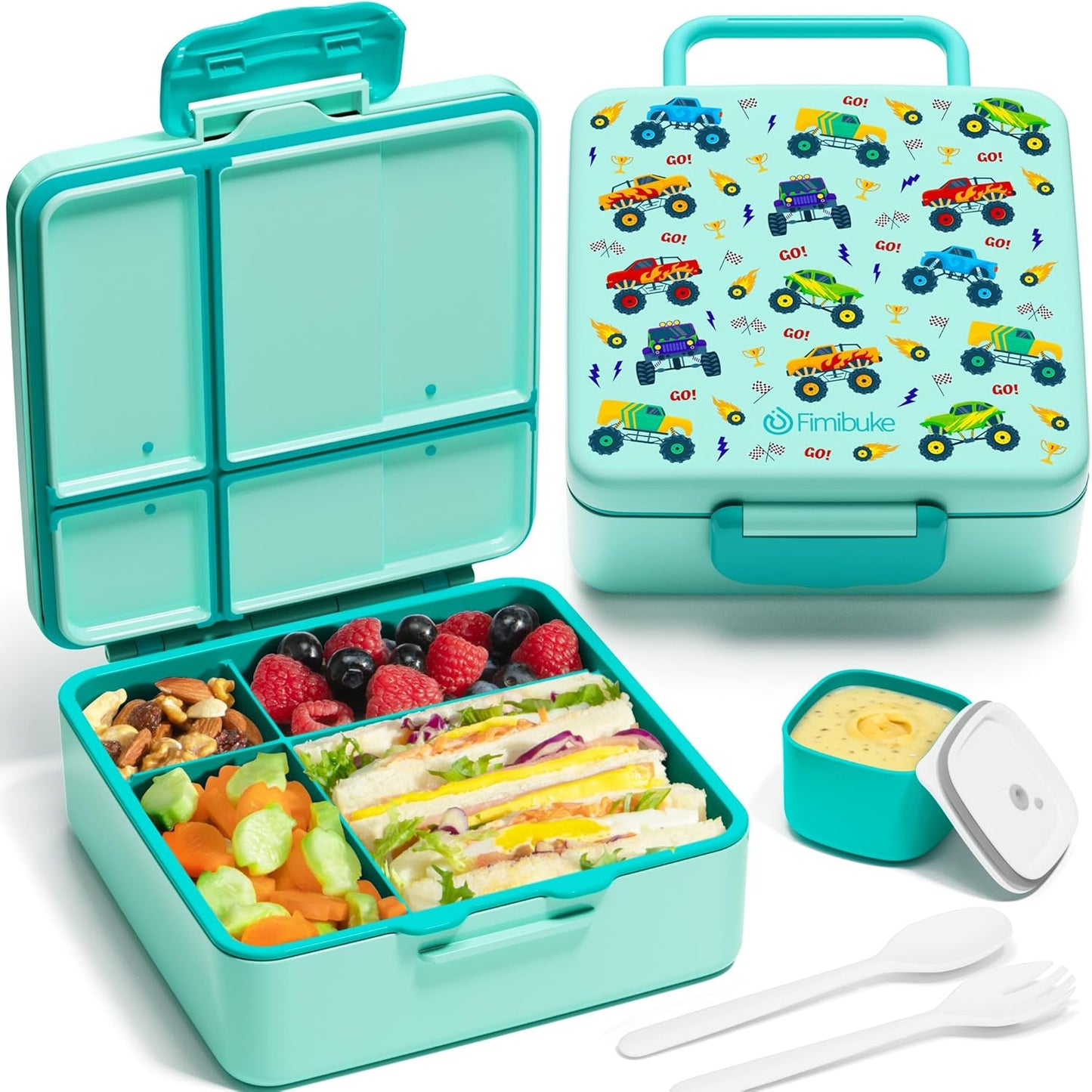 Bento Lunch Box for Kids - Leak Proof Toddler Bento Box with 4 Compartments BPA Free Dishwasher Safe Lunch Container with Utensils, Ideal Portion Sizes for Ages 3-12 Girls Boys for School