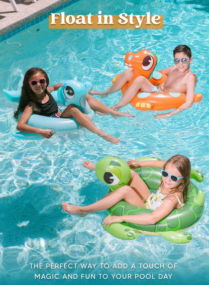 32" 3 Pack Inflatable Pool Tubes Pool Floats, Dinosaur & Sea Turtle & Dolphin Swimming Rings for Kids Swimming Pool Beach Summer Water Float Party Outdoor