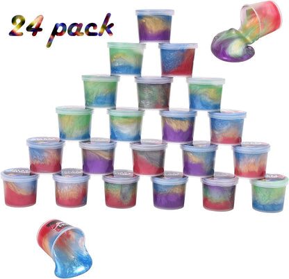 Kids Party Favors Slime Putty, 24 Pack Galaxy Slime Bulk, Crystal Slime for Goodie Bag, Stress Relief Toys, Tactile and Visual Stimulation, Christmas Stocking Stuffers for Girls and Boys