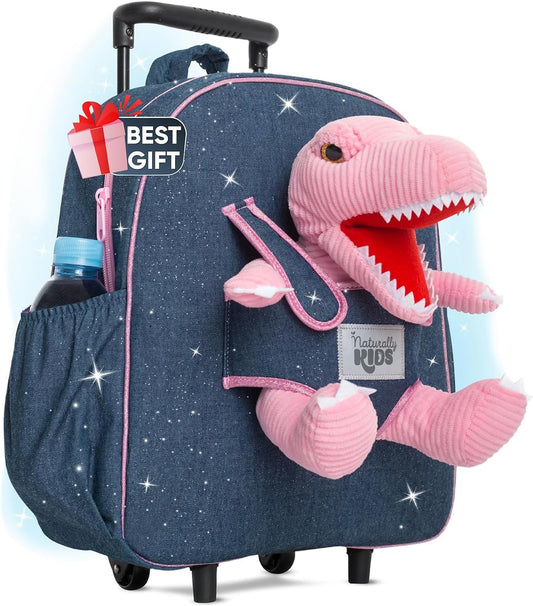 Dinosaur Rolling Backpack Toddler Suitcase, Kids Luggage for Girls, Kids Suitcase with Wheels