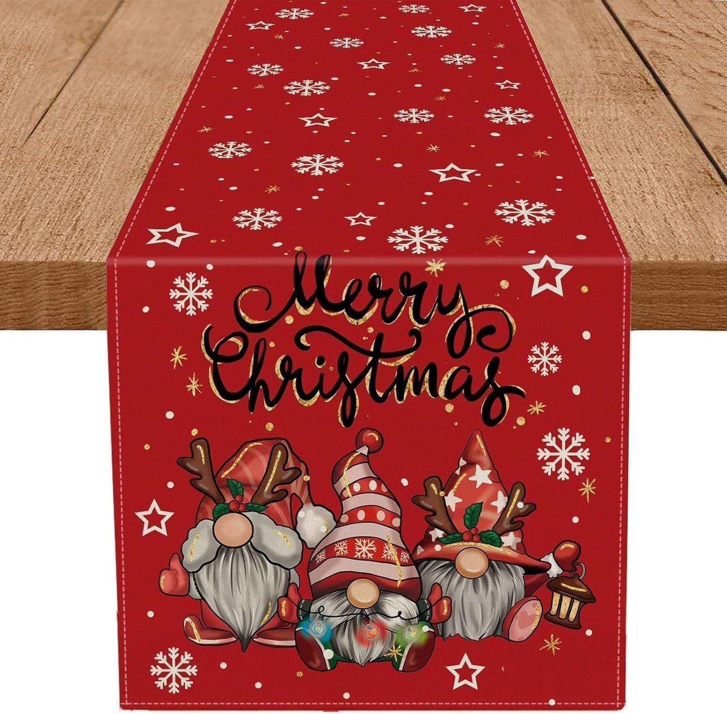 Christmas Gnomes Table Runner Red Snowflake Winter Decorations Glitter Xmas Holiday Kitchen Dining Merry Christmas Decor 13X120 Inch