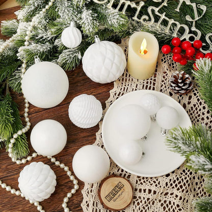 Christmas Balls Ornaments -36Pcs Shatterproof Christmas Tree Decorations with Hanging Loop for Xmas Tree Wedding Holiday Party Home Decor,6 Styles in 3 Sizes(White)