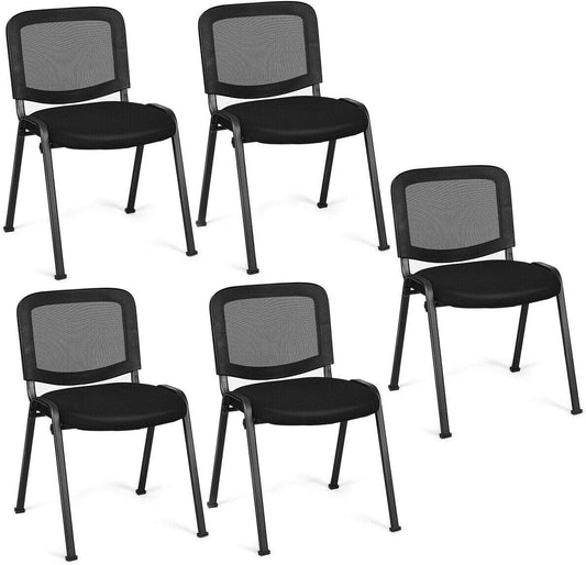 Set of 5 Conference Chair, Desk Chair No Wheels with Foot Pads, 5 Pack Executive Chairs, Lobby Chair, Reception Chairs for Home & Office, Meeting, Waiting Room, Stackable Guest Chairs, Black