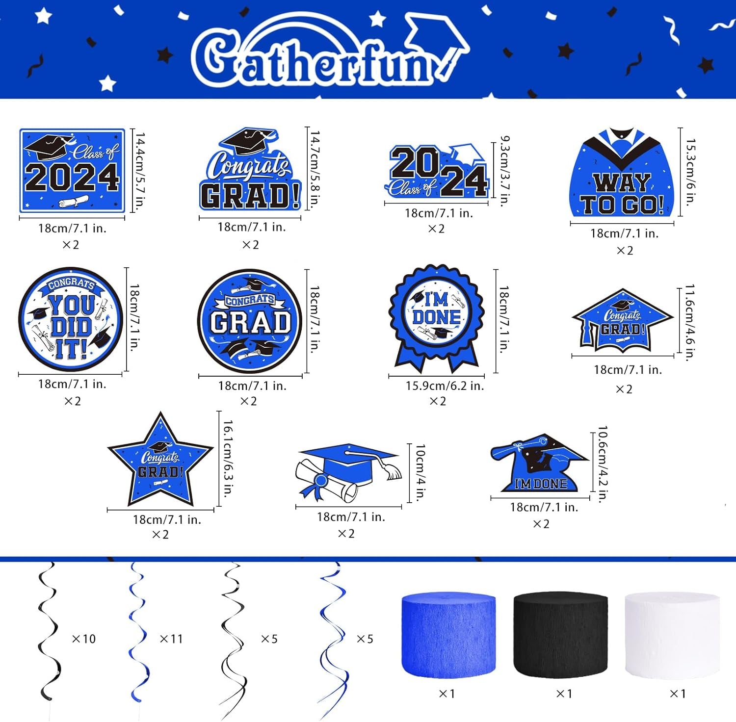 Blue Themed 2024 Graduation Decorations Set - Congrats Grad Banner, Class of 2024 Backdrop, Balloons & Streamers Kit - Complete Party Supplies for High School & College Celebrations