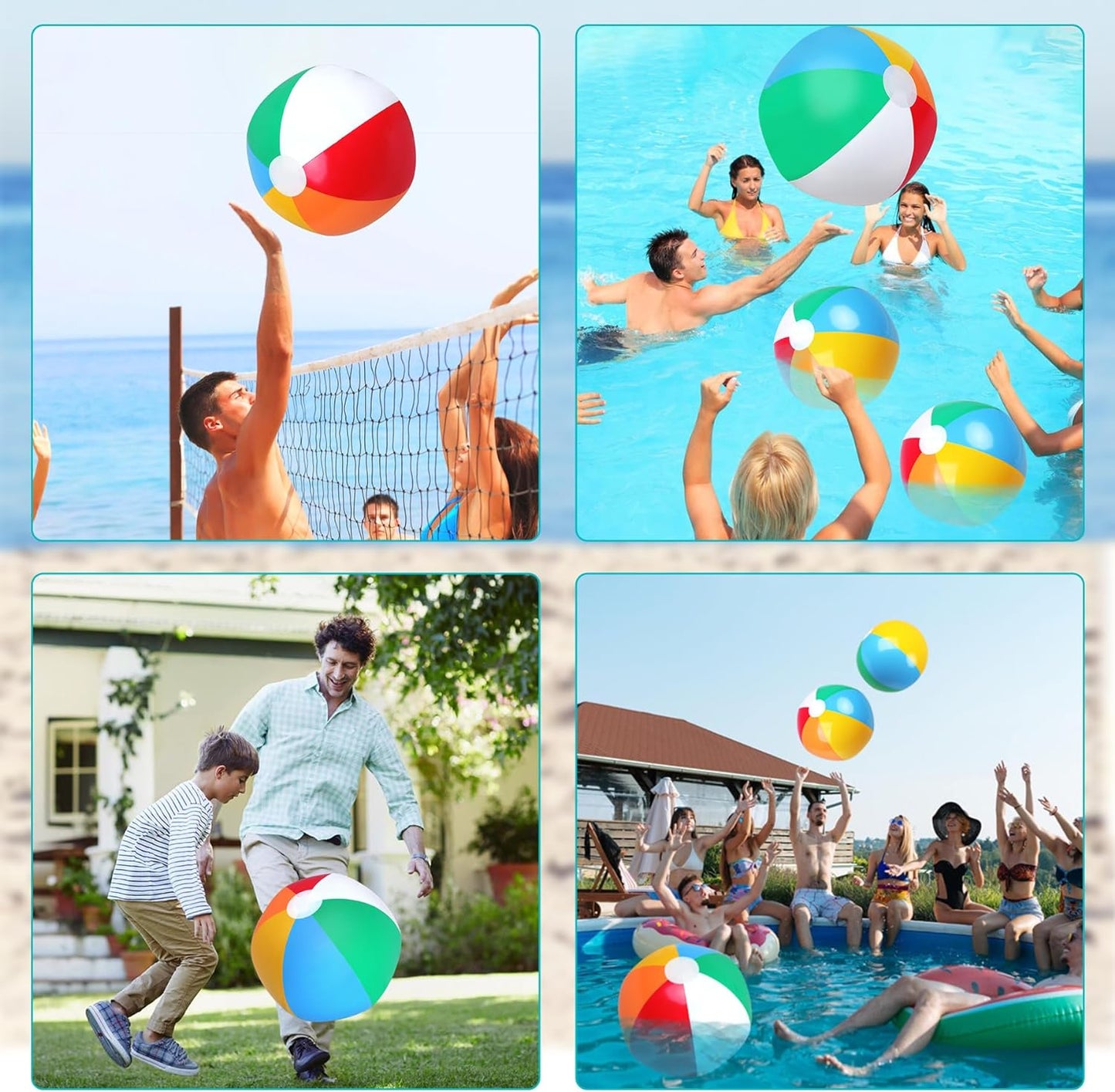 Beach Balls 4 Pack 17" Rainbow Color Pool Toys Inflatable Pool Balls for Summer Party Supplies Decorations Gifts Sport Outdoor Toys for Adults Kid