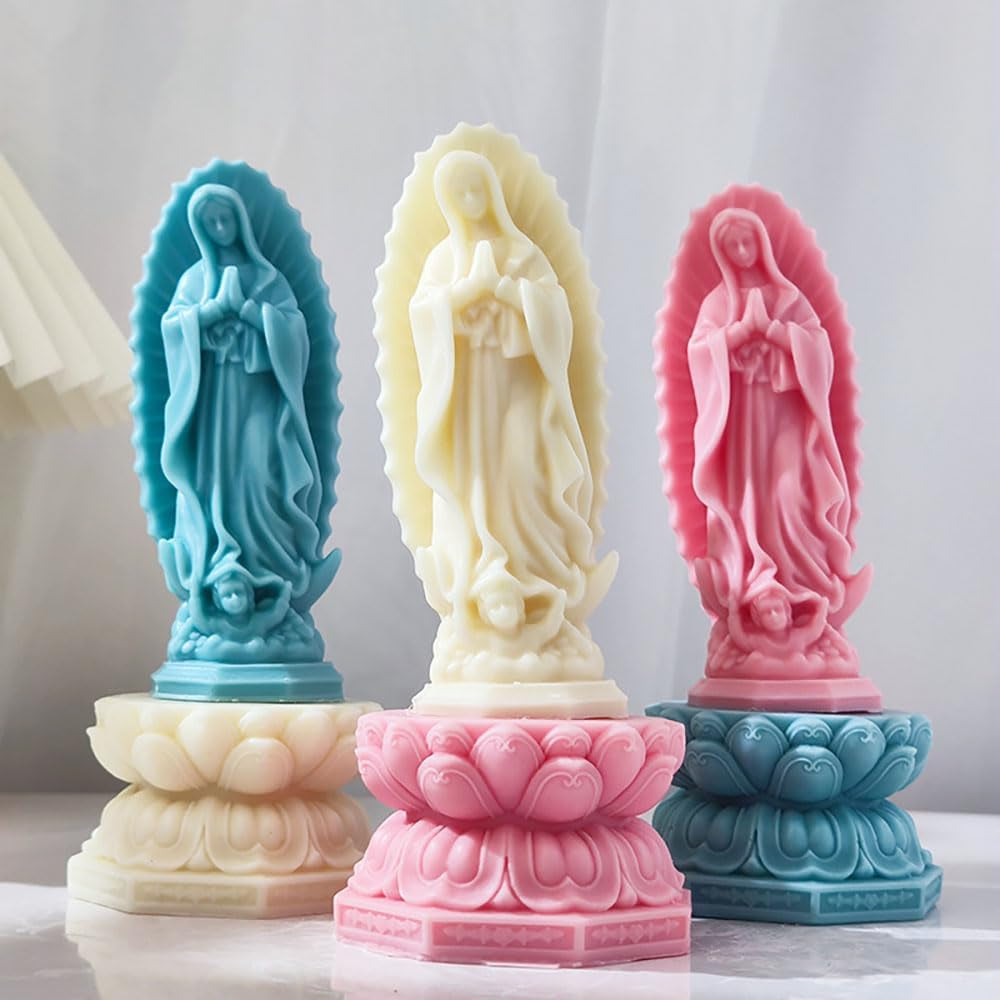 Religious Virgin Mary Statue Silicone Mold Virgin Mary Candle Molds for Candle Making Supplies Wax Tools Virgen Maria Candle Mold Silicone Molds for Resin Concrete Plaster Epoxy Molds Home Decor