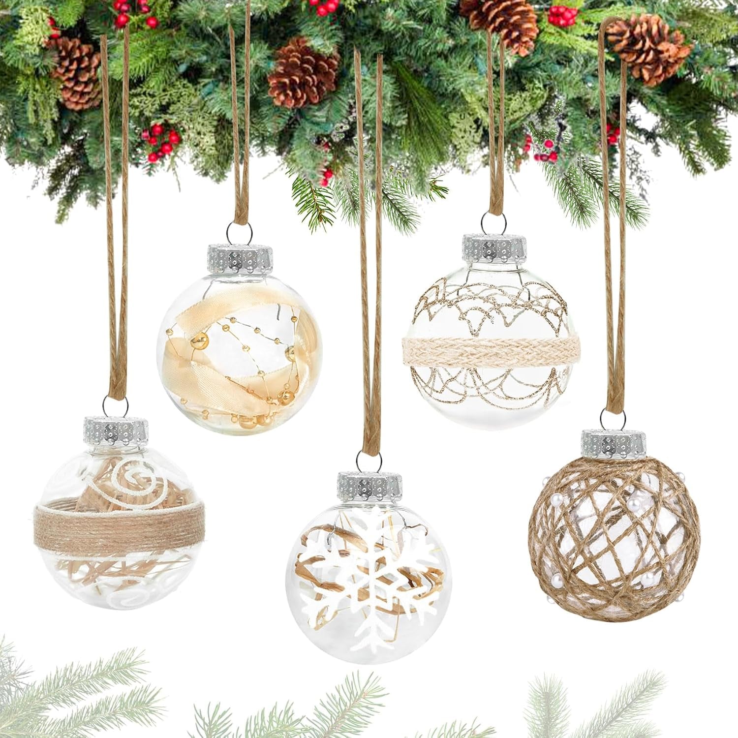 20PCS Christmas Ball Ornaments 70Mm/2.76" Large Clear Plastic Farmhouse Rustic Christmas Ornaments Hanging Christmas Tree Decorations Ornaments Set for Xmas Party Home Decor